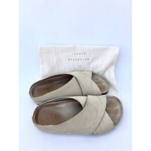 Lauren Manoogian Raw Cross Slides Sandals Shoes Gris Grey Flats 38 Size 7.5